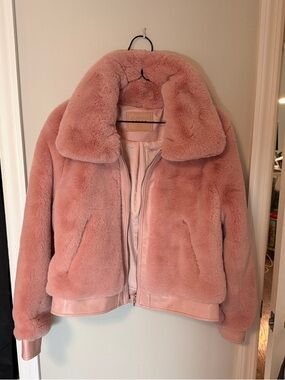 Blank NYC Pink Faux Fur Teddy Bomber Jacket